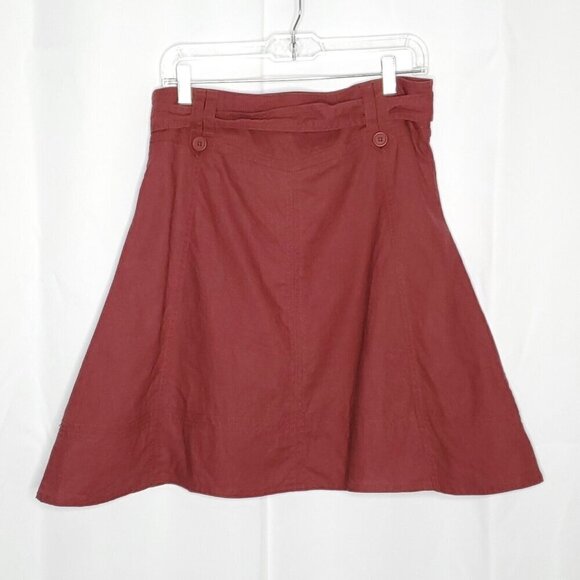 Linen A Line Panel Midi Skirt S Rust Red Tie Belt Boho Nature Modest Y2K - Picture 2 of 7